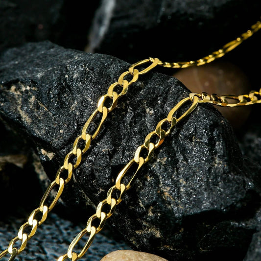 14K Solid Gold Figaro Chain Necklace 3mm DailySale