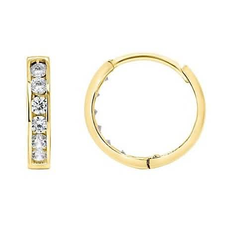 14K Solid Real Yellow Gold Round Huggies Hoops Earrings Channel Setting DailySale