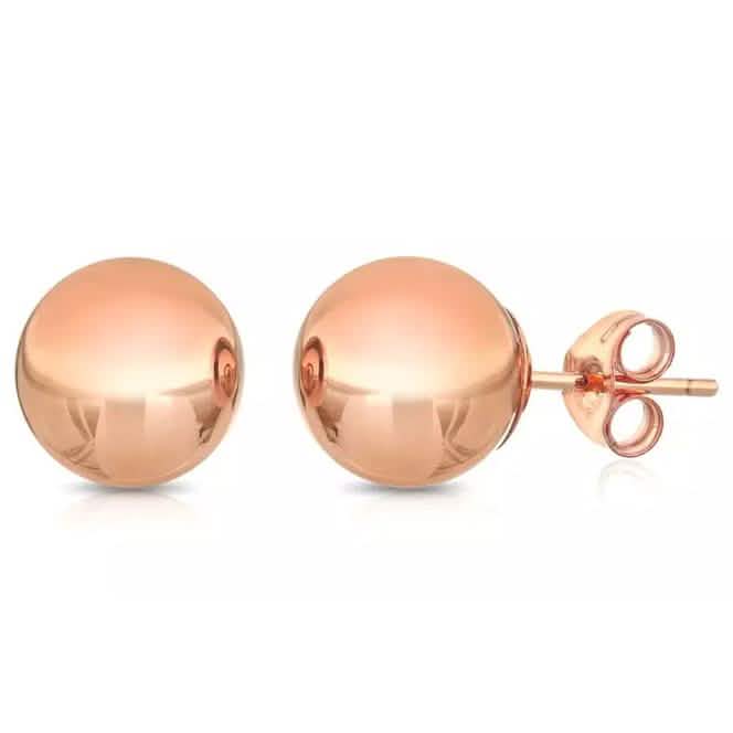 14K Solid Rose Gold Ball Stud Earrings DailySale