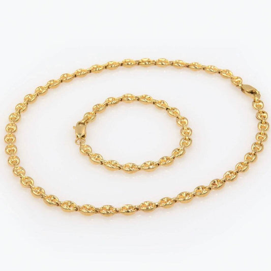14K Solid Yellow Gold 3mm Puff Mariner Link Necklace Bracelet with Lobster Clasp DailySale
