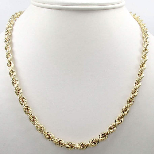 14K Solid Yellow Gold 4MM Rope Chain Thick Necklace Bracelet for Men and Women DailySale