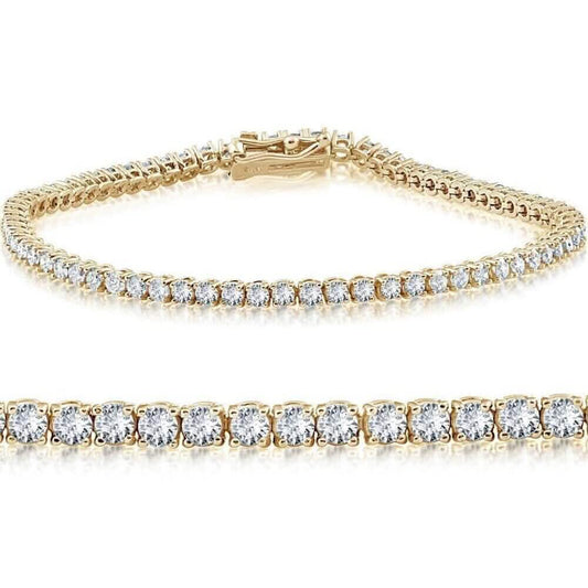 14K Yellow Gold 2.15 Ct Real Diamond Tennis Bracelet Round Brilliant Cut DailySale