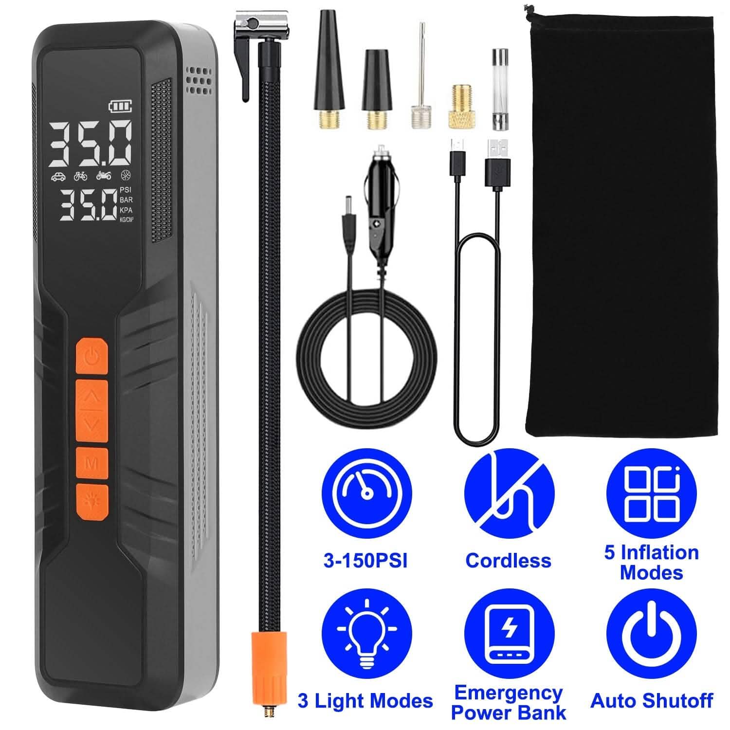 150 PSI Portable Tire Inflator Cordless Digital Air Compressor DailySale