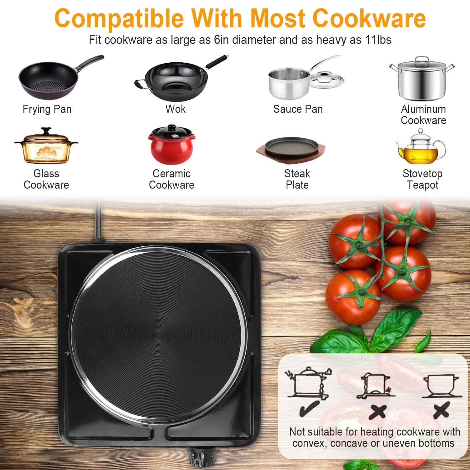 1500W Portable Heating Hot Plate Stove Countertop with Non Slip Rubber DailySale