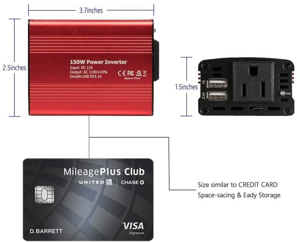150W Car Power Inverter 12V DC to 110V AC Converter with 3.1A Dual USB Car Charger DailySale