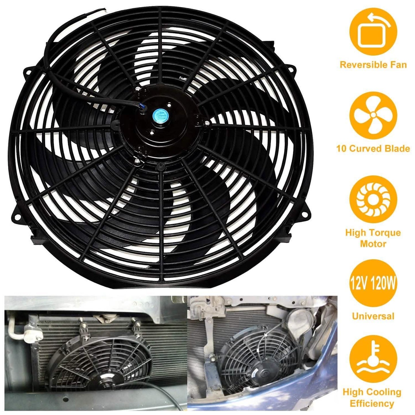 16" Electric Radiator Cooling Fan 12V 120W 10 Blades Car Thermostat Kit DailySale