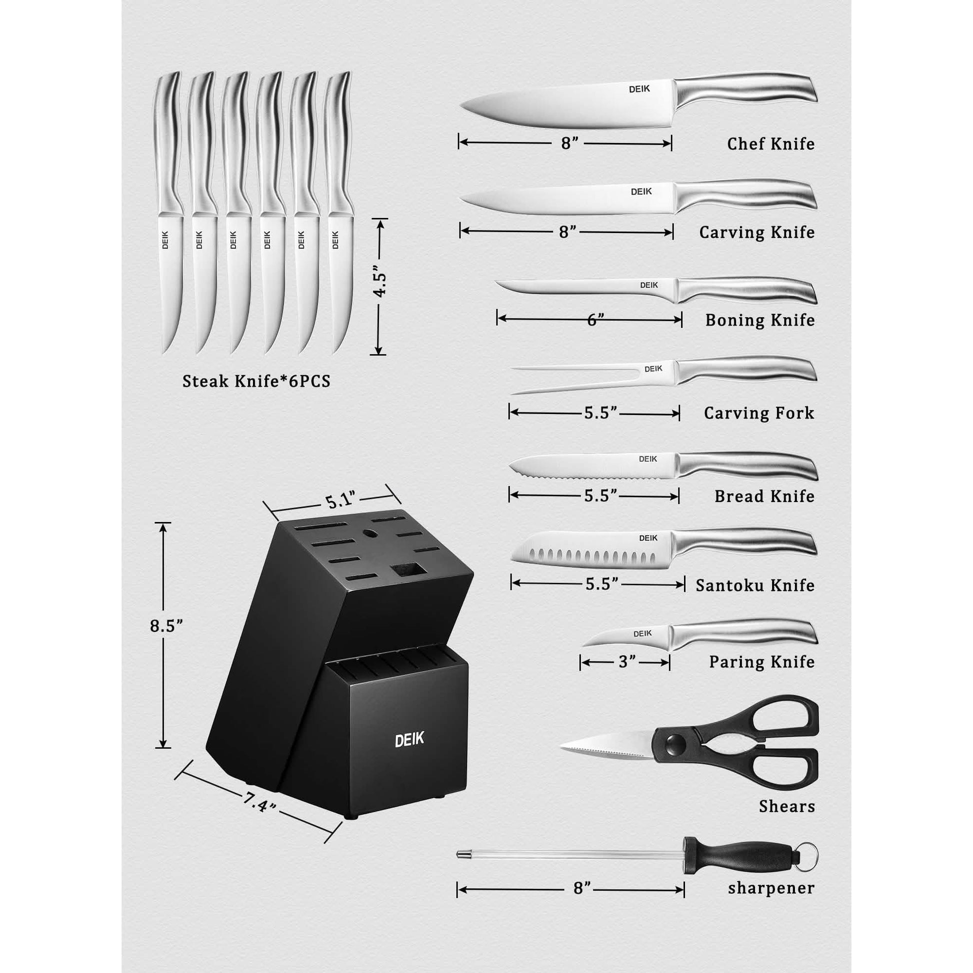 16-Piece Set: Deik Kitchen Knife Set with Wood Block DailySale