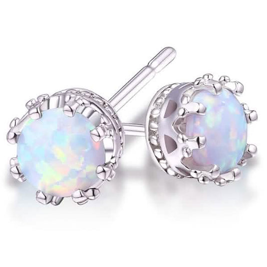 2.00 CTW Genuine Opal Crown Stud Earrings DailySale