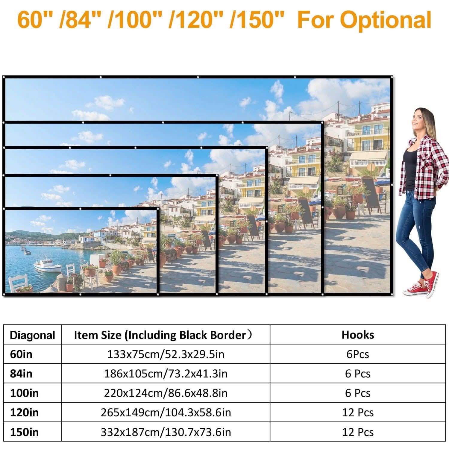 16:9 Foldable Projector Screen Anti-Crease Wall Mounted DailySale