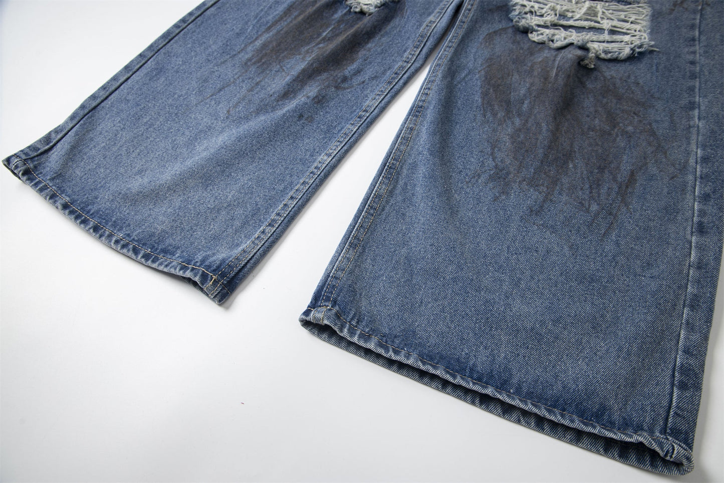 Destroyed Dirty Wash Denim Jeans - Grunge Aesthetic Distressed | LuxuryUrbanwear - Luxuryurbanwear