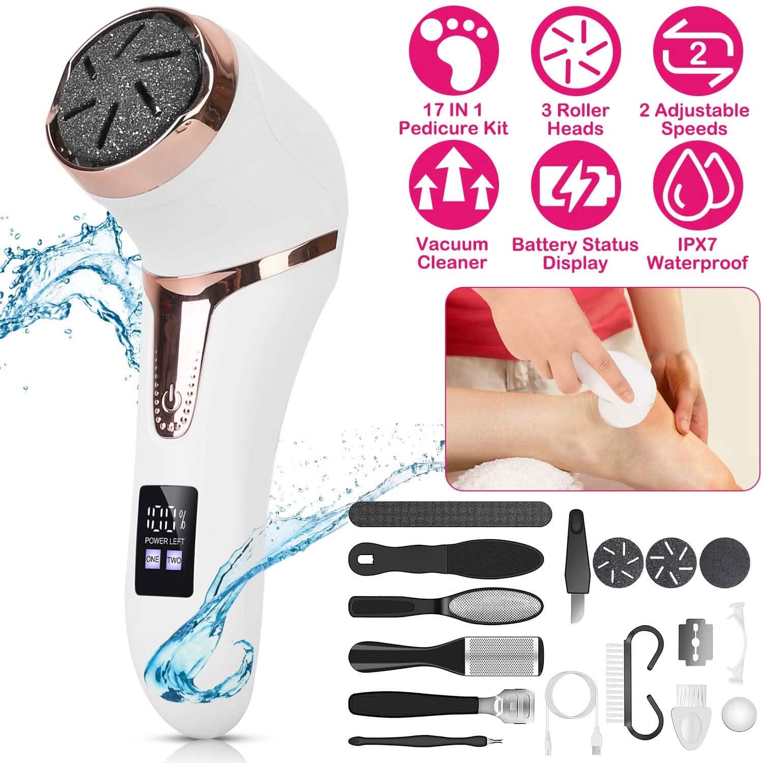 17-Pieces Set: Electric Foot Callus Remover with Vacuum Foot Grinder Rechargeable DailySale