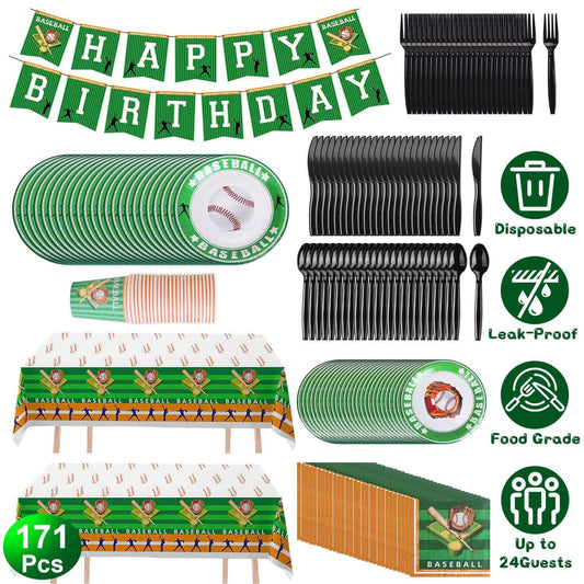 171-Pieces: Baseball Birthday Party Disposable Dinnerware Set DailySale