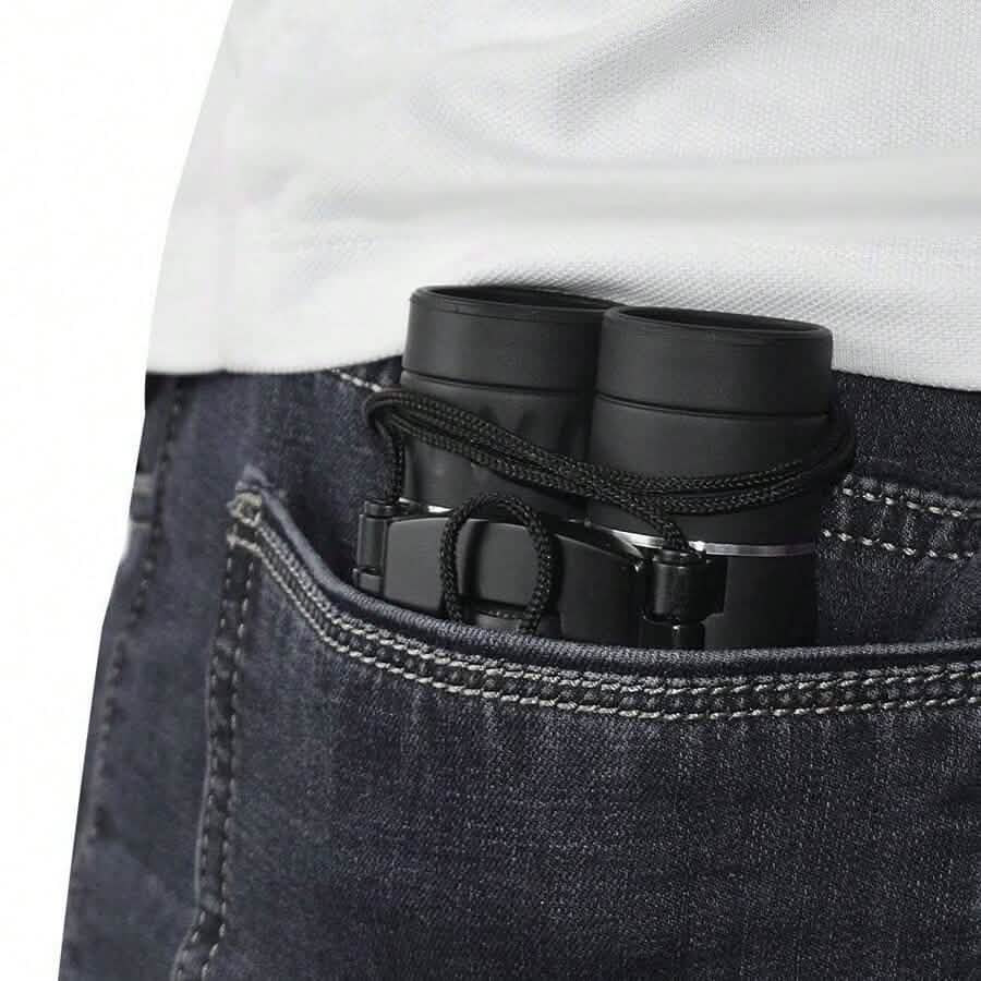 High Powered Mini Pocket Binoculars 10x25 with Phone Adapter – Compact, Lightweight, Portable – Black DailySale