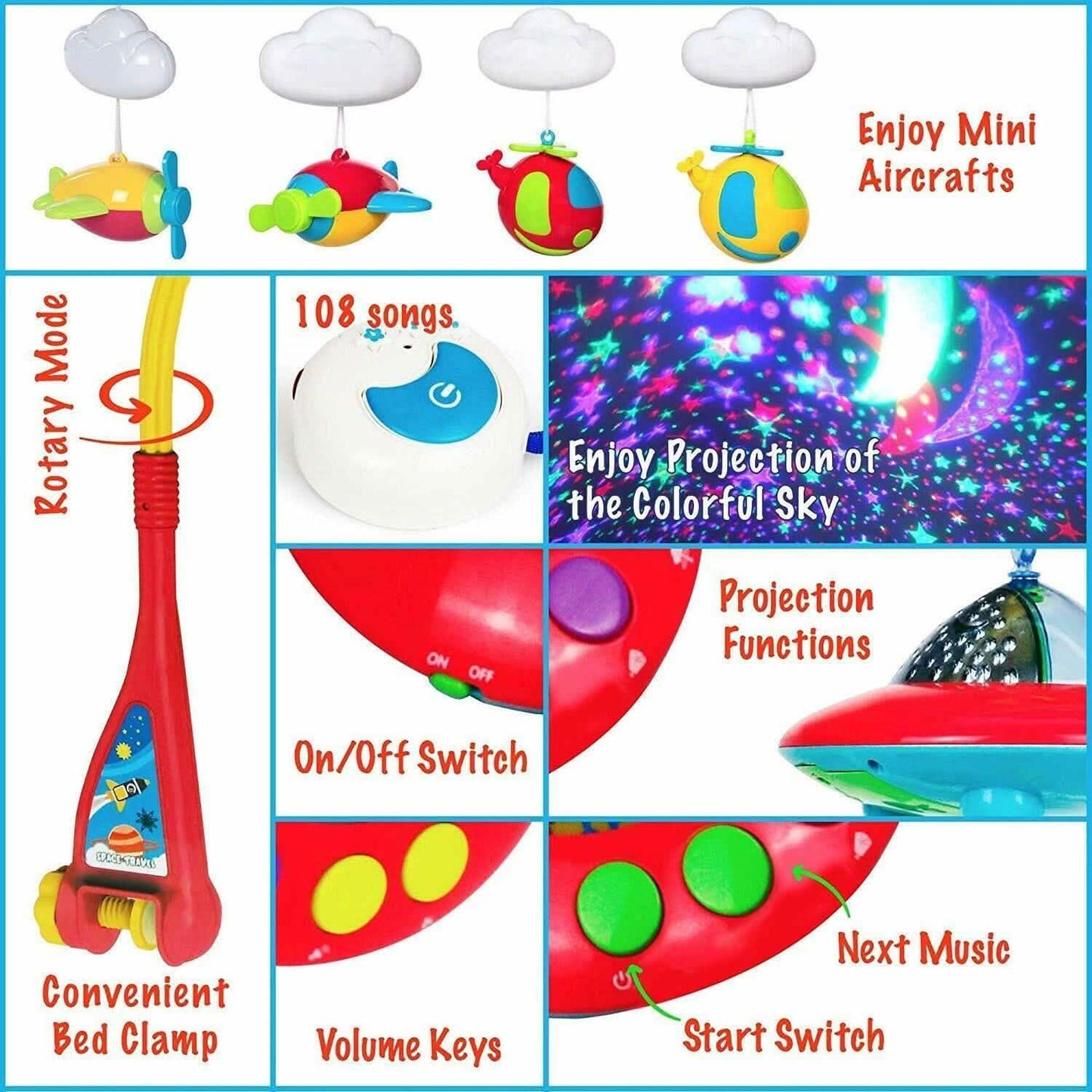 180 Melodies Music Crib Toy Twinkle Light Mobile Cot Bed Bell Box Baby Rattles DailySale