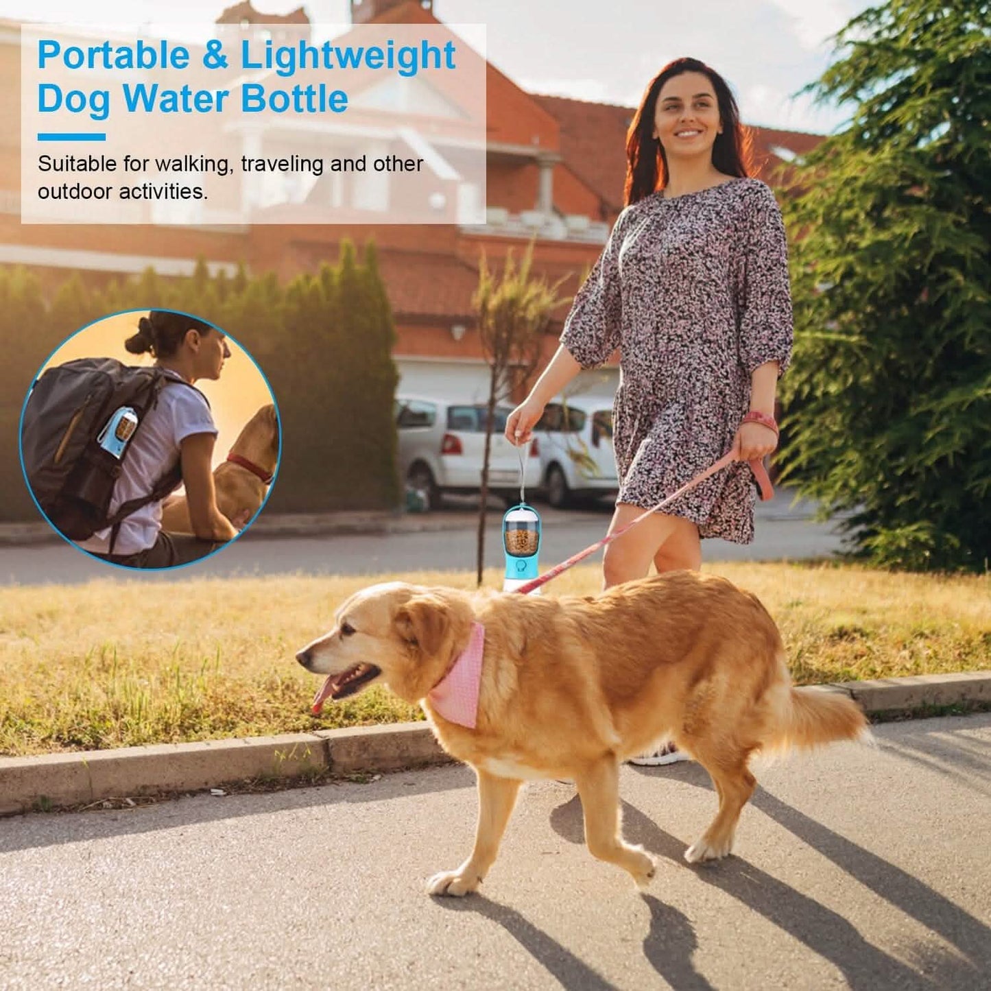 18.6 oz Portable Dog Water Dispenser with Detachable Food Container DailySale