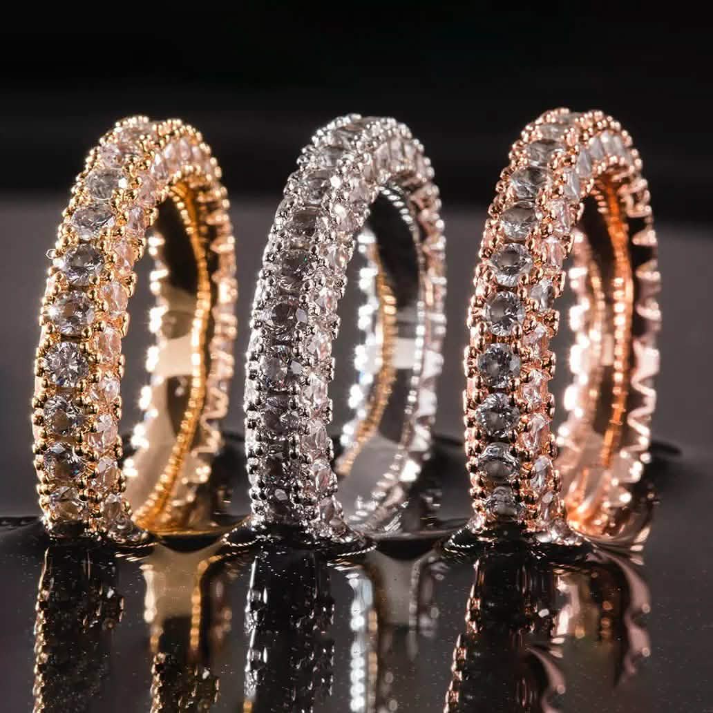 18K Gold and Italian Cut Crystal 3 Row Eternity Ring DailySale