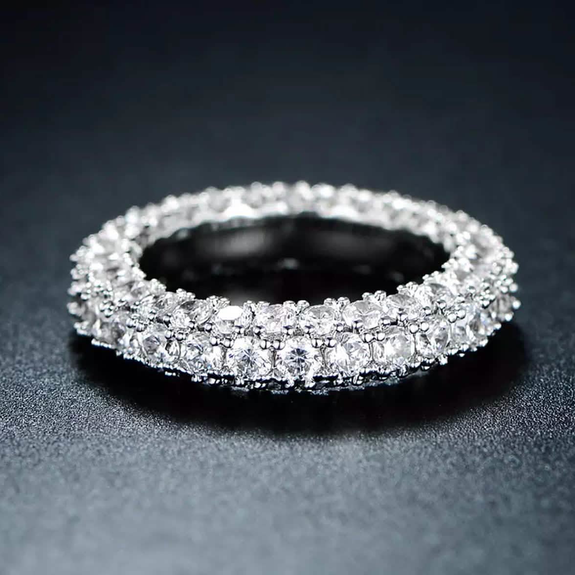 18K Gold and Italian Cut Crystal 3 Row Eternity Ring DailySale