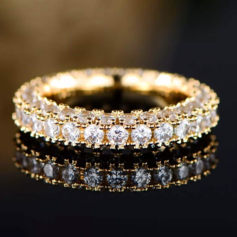 18K Gold and Italian Cut Crystal 3 Row Eternity Ring DailySale
