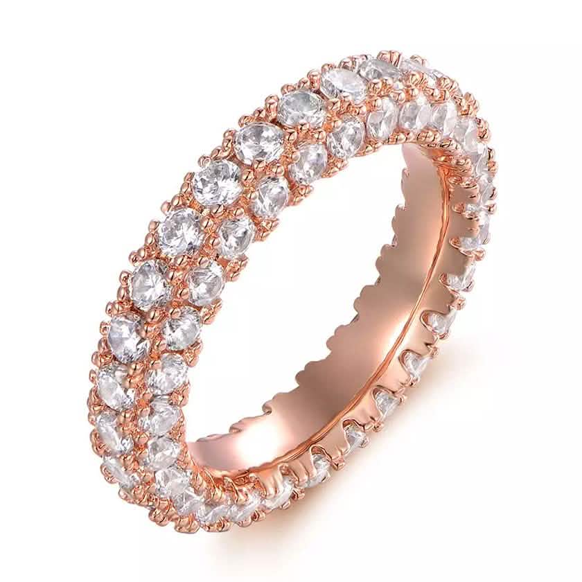 18K Gold and Italian Cut Crystal 3 Row Eternity Ring DailySale