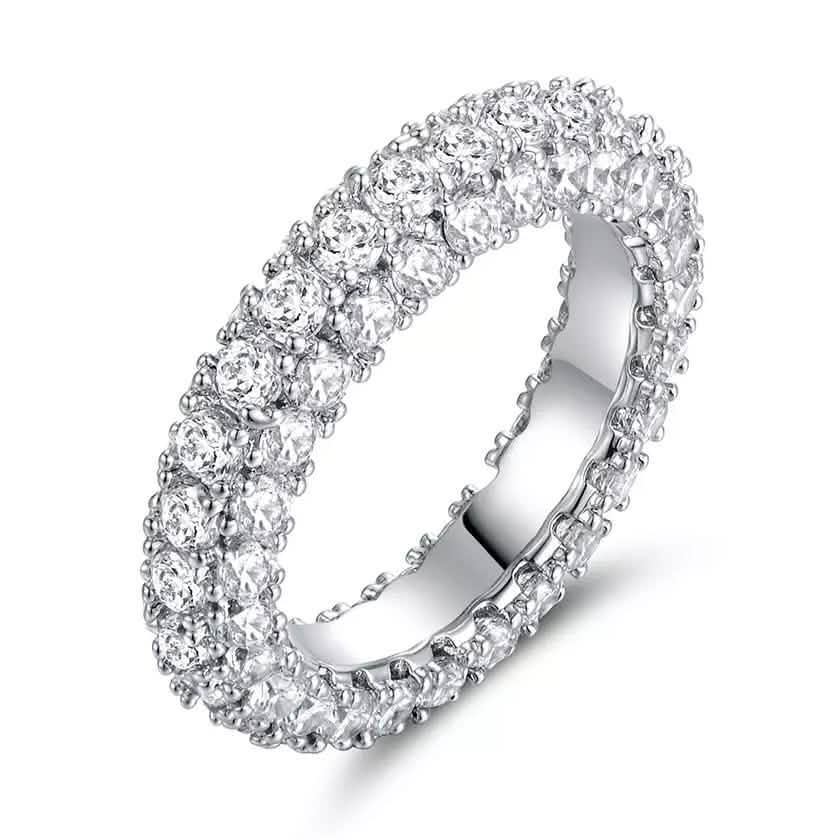 18K Gold and Italian Cut Crystal 3 Row Eternity Ring DailySale