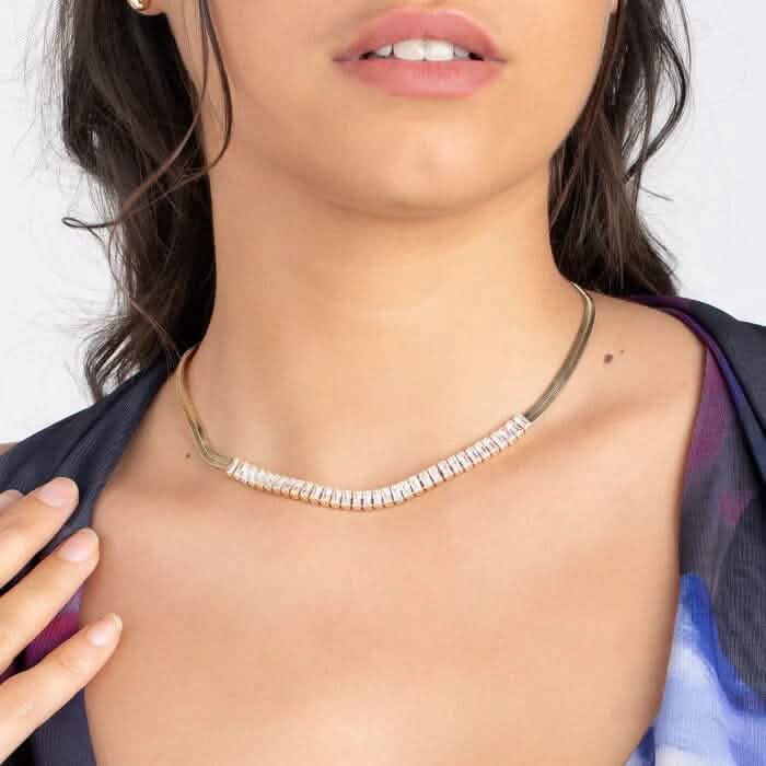 18K Gold Crystal Herringbone Necklace DailySale