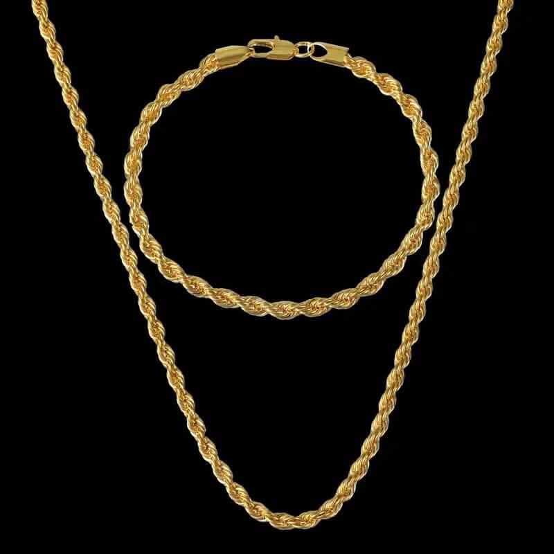 18K Gold European Classic Twist Necklace + Bracelet DailySale
