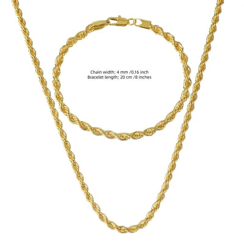 18K Gold European Classic Twist Necklace + Bracelet DailySale