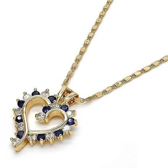 18k Gold Filled Blue Sapphire Micro Pave Heart Necklace DailySale