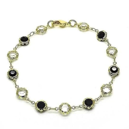 18K Gold Filled High Polish Finish Black and White Made With Crystal Round Ankle Bracelet DailySale
