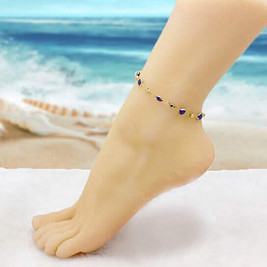 18k Gold Filled High Polish Finish Blue Crystal Ankle Bracelet DailySale