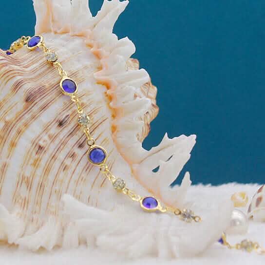 18k Gold Filled High Polish Finish Blue Crystal Ankle Bracelet DailySale