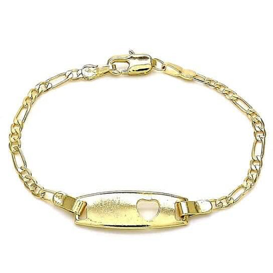 18k Gold Filled High Polish Finish Figaro Heart Link ID Name Bracelet DailySale