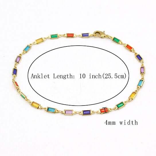 18k Gold Filled High Polish Finish Gold And Multi Color Dark Crystal Baguette Anklet DailySale
