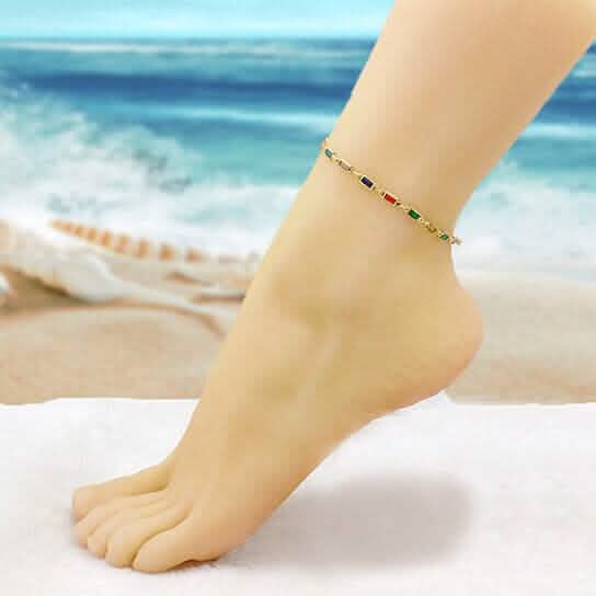 18k Gold Filled High Polish Finish Gold And Multi Color Dark Crystal Baguette Anklet DailySale