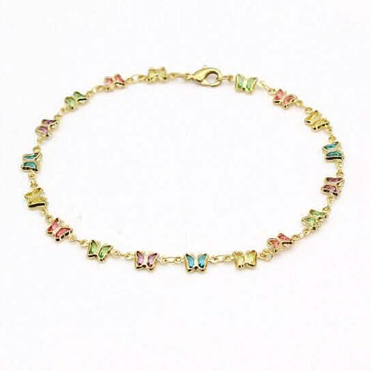 18k Gold Filled High Polish Finish Multi Color Crystal Butterfly Ankle Bracelet DailySale