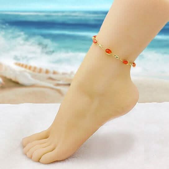 18K Gold Filled High Polish Finish Oval Crystal Ankle Bracelet DailySale