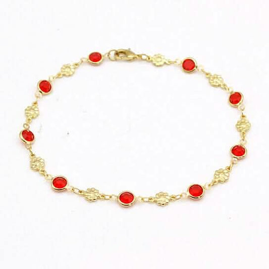 18k Gold Filled High Polish Finish Red Crystal Flower Ankle Bracelet DailySale