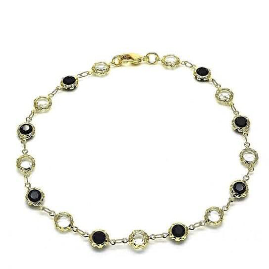 18k Gold Filled High Polish Finsh Gold Crystal Black And White Round Anklet 10'' DailySale