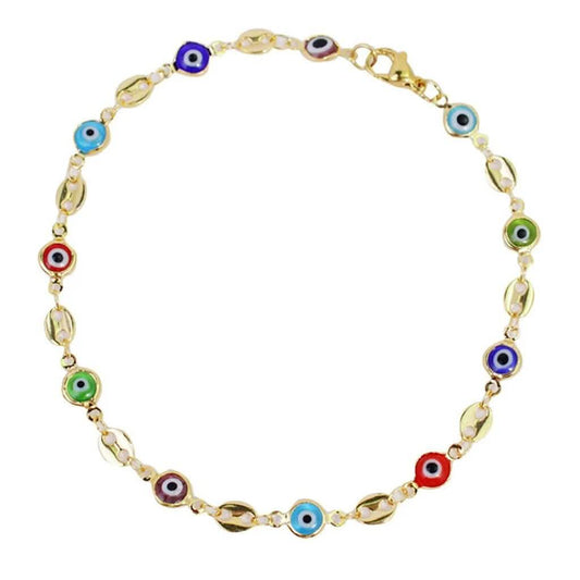 18K Gold Mariner Multicolor Evil Eye Crystal Anklet DailySale