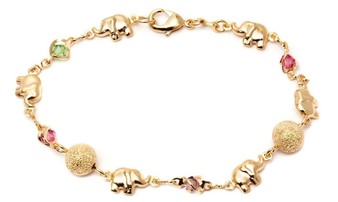 18K Gold Plated Ball and Rainbow Crystal Elephant Anklet DailySale