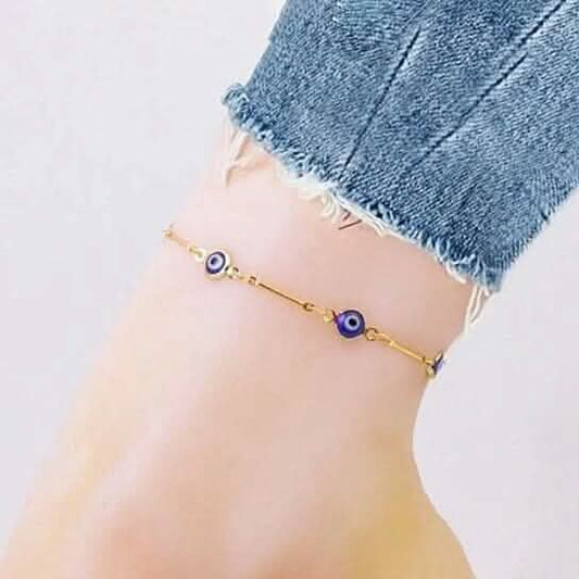 18k Gold Plated Bar Style Blue Evil Eye Crystal Anklet DailySale