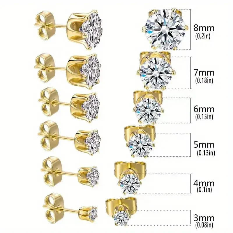 18K Gold Ear Bone Buckle Stainless Steel 6-Prong Zirconia Stud Earrings DailySale