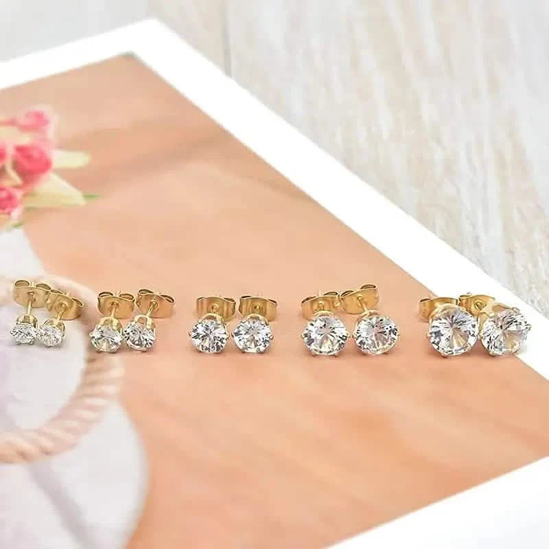 18K Gold Ear Bone Buckle Stainless Steel 6-Prong Zirconia Stud Earrings DailySale