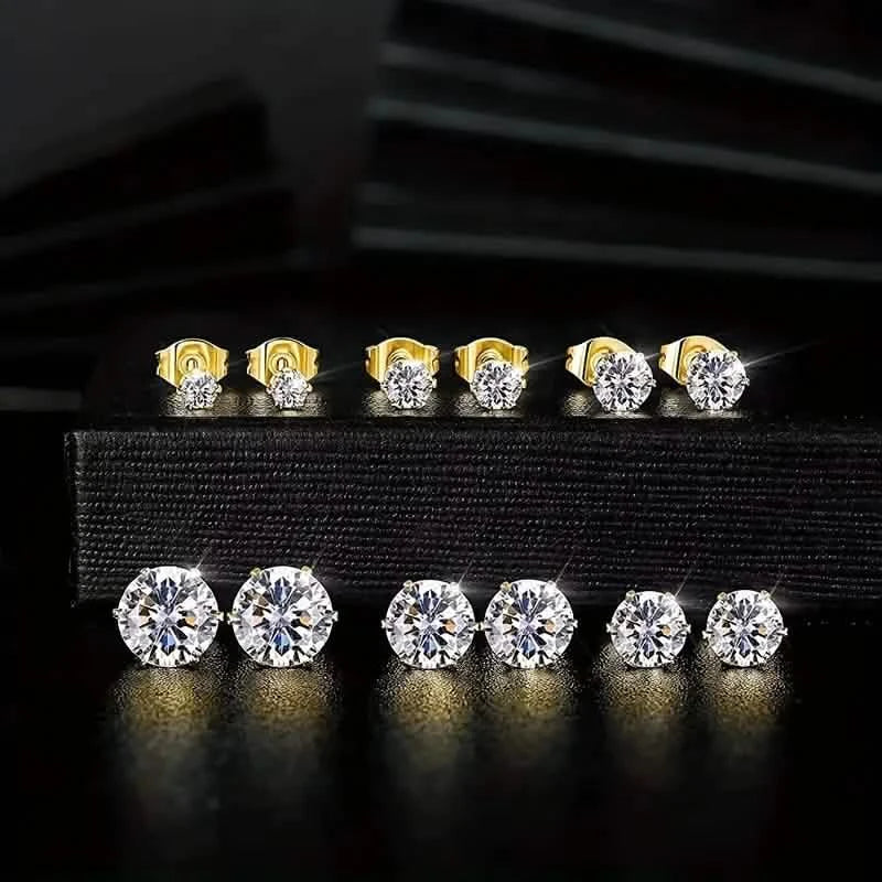 18K Gold Ear Bone Buckle Stainless Steel 6-Prong Zirconia Stud Earrings DailySale