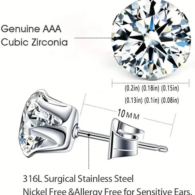 18K Gold Ear Bone Buckle Stainless Steel 6-Prong Zirconia Stud Earrings DailySale