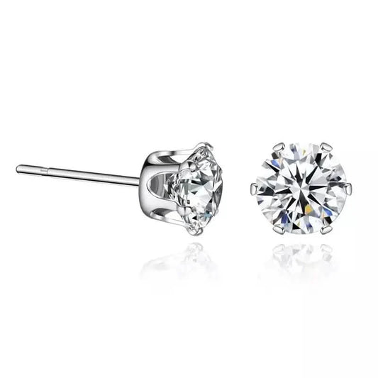 18K Gold Ear Bone Buckle Stainless Steel 6-Prong Zirconia Stud Earrings DailySale