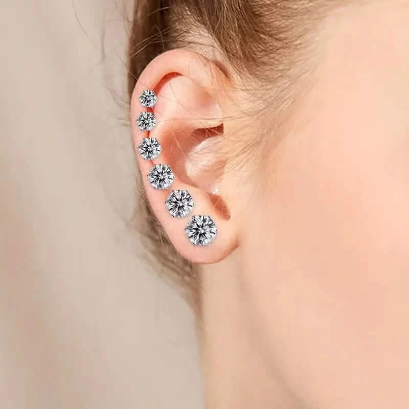 18K Gold Ear Bone Buckle Stainless Steel 6-Prong Zirconia Stud Earrings DailySale