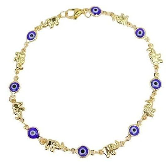 18k Gold Plated Elephant Blue Evil Eye Anklet DailySale