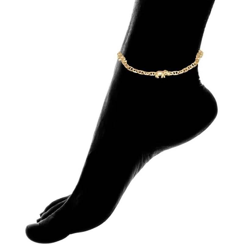 18K Gold Plated Elephant Charm Mariner Link Anklet DailySale