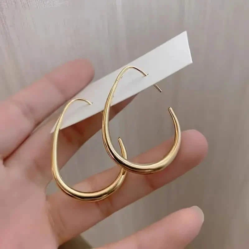 18K Gold Plated Glossy Minimalist Water Drop Design Hoop Earrings Copper DailySale